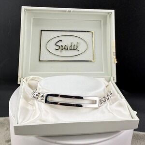 Vintage Speidel ID Bracelet Silver Tone Curb Chain Signed 7in